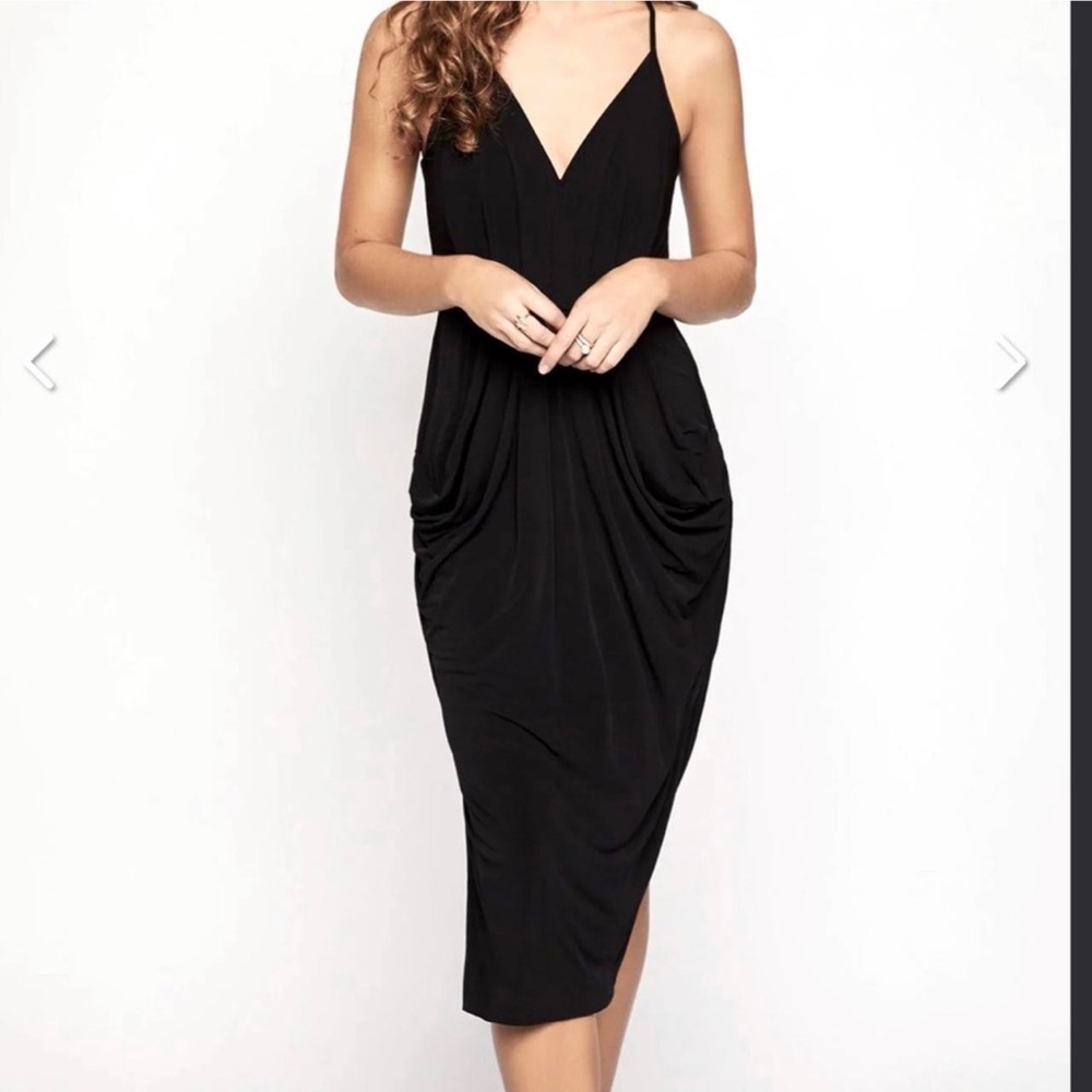 BCBGeneration Della Women’s Sleeveless Draped Midi Dress w/ Front Pockets Black